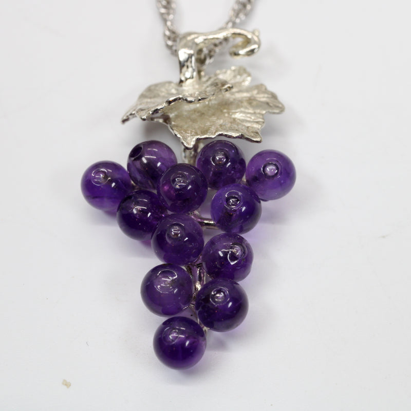 Small Amethyst Grape Cluster Necklace in 925 Sterling Silver Setting