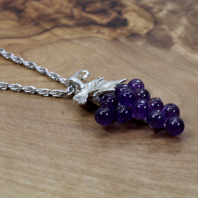 Small Amethyst Grape Cluster Necklace in 925 Sterling Silver Setting