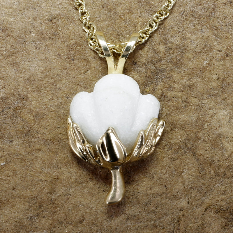 Matching Set of Cotton Boll Necklace And Stud Earrings in Yellow Gold