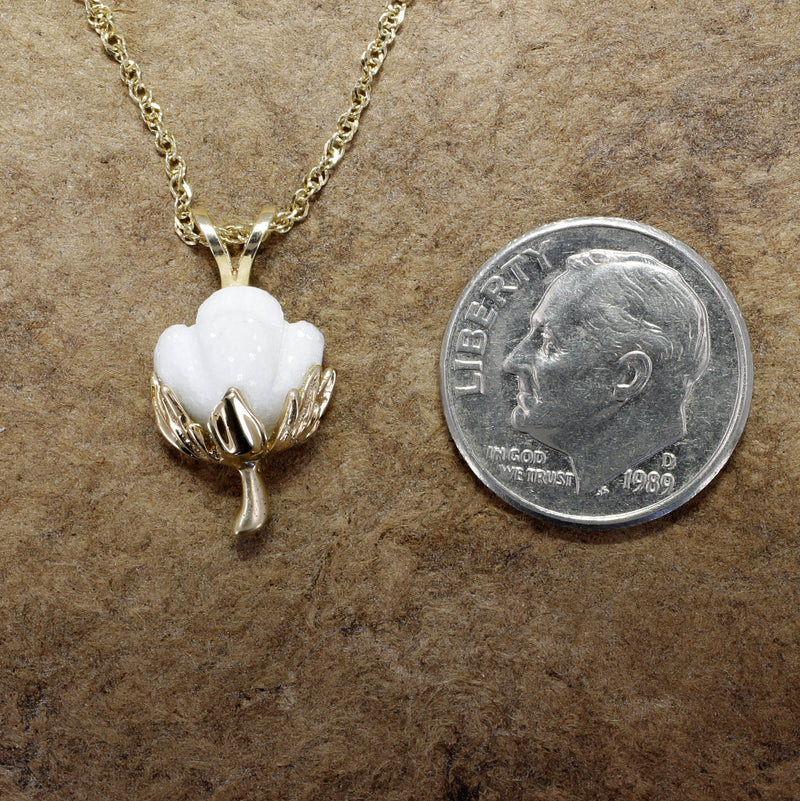 Matching Set of Cotton Boll Necklace And Stud Earrings in Yellow Gold