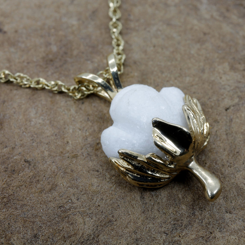 Matching Set of Cotton Boll Necklace And Stud Earrings in Yellow Gold