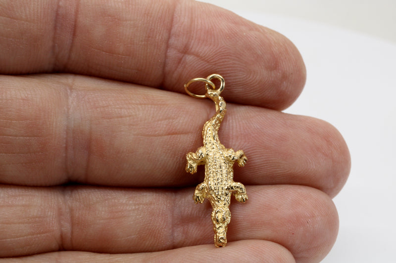 Small Alligator Charm in Solid 14kt Yellow Gold for Her Bracelet