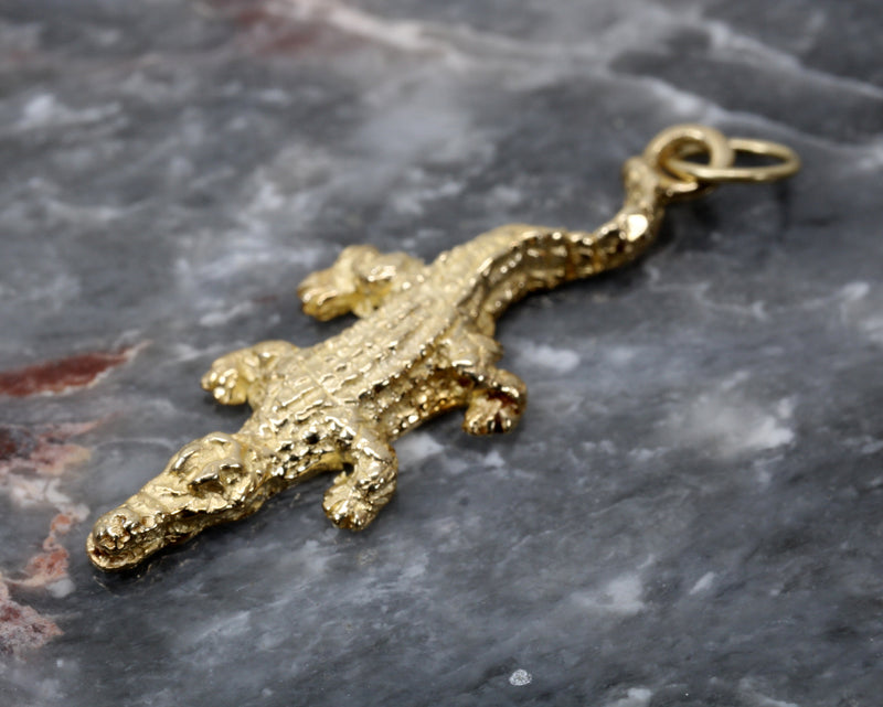 Small Alligator Charm in Solid 14kt Yellow Gold for Her Bracelet