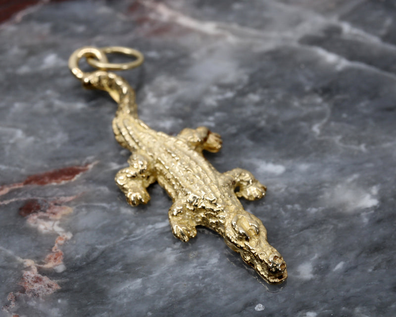 Small Alligator Charm in Solid 14kt Yellow Gold for Her Bracelet