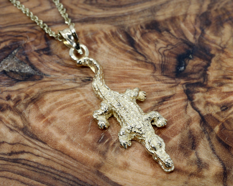 Small Alligator Necklace made in Solid 14kt. Yellow Gold for Him or Her