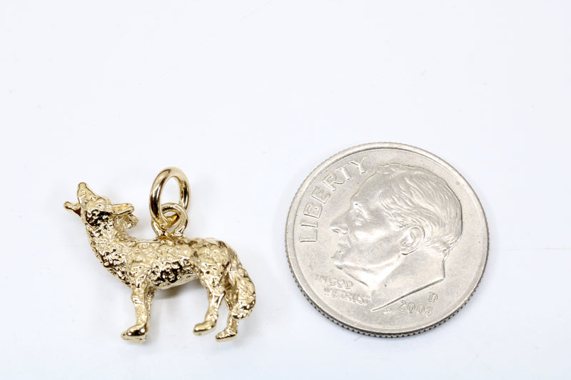Gold Coyote Charm with 14kt gold vermeil 3D Howling Coyote