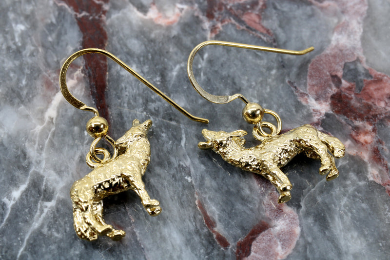 Gold Coyote Earrings with 14kt gold vermeil 3D Howling Coyotes
