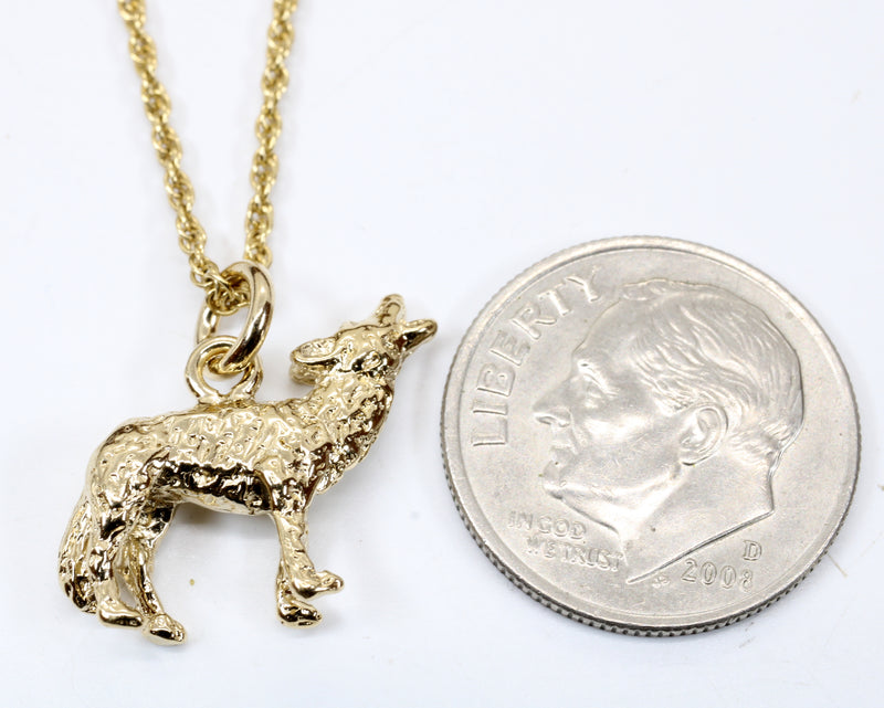 Gold Coyote Necklace with 14kt Gold Vermeil 3D Small Howling Coyote