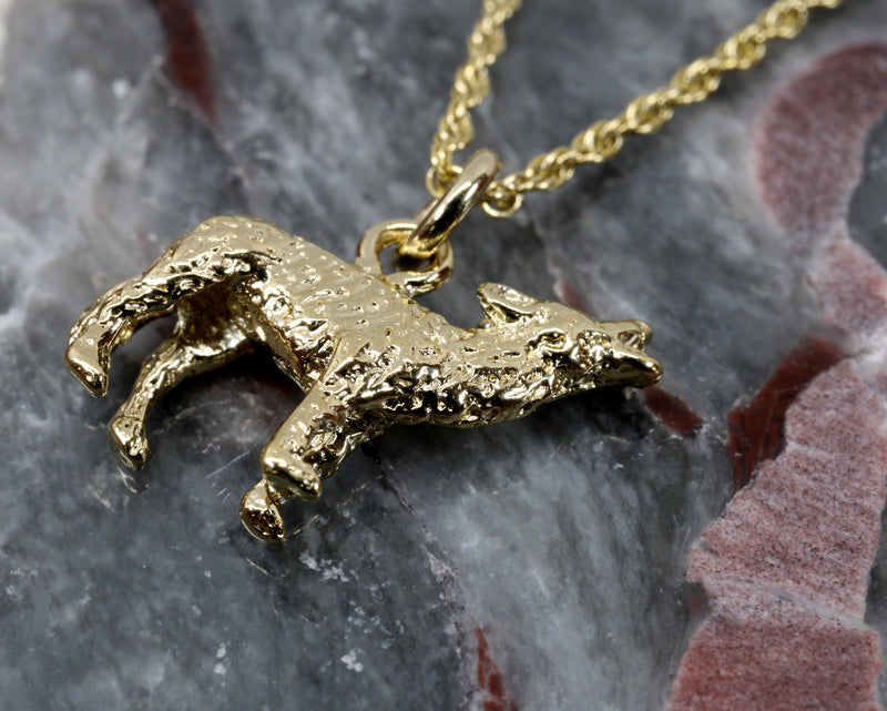 Gold Coyote Necklace with 14kt Gold Vermeil 3D Small Howling Coyote