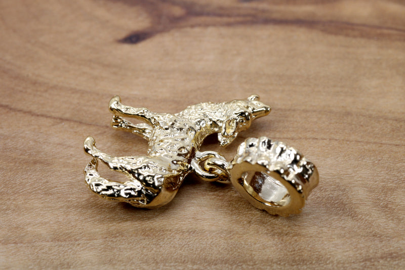 Gold Coyote Slide Charm with 14kt Gold Vermeil 3D Howling Coyote