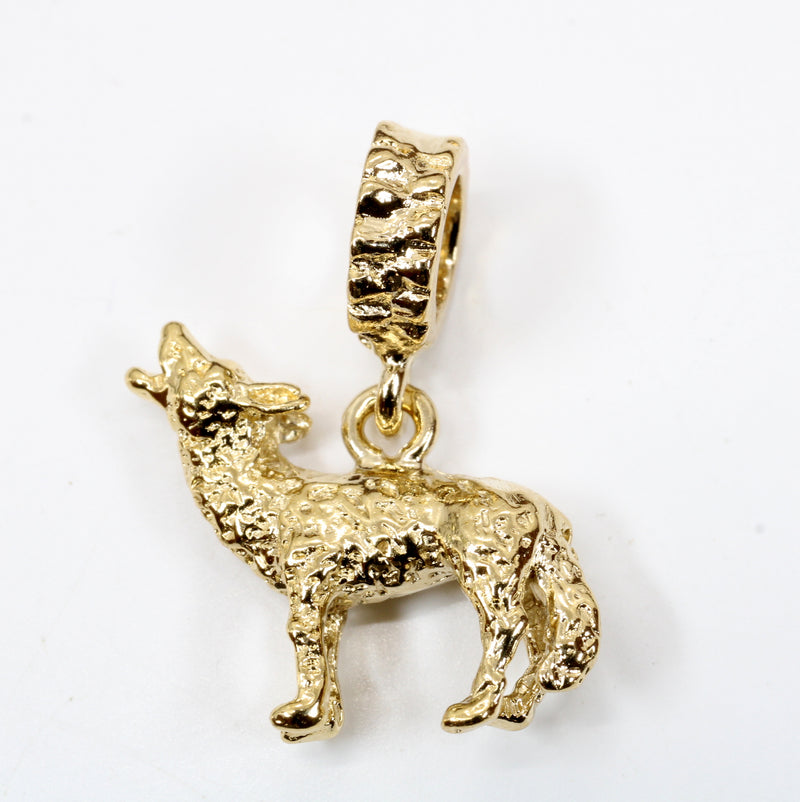 Gold Coyote Slide Charm with 14kt Gold Vermeil 3D Howling Coyote