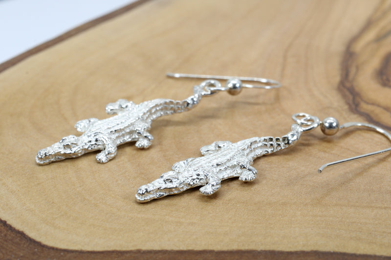 Small Alligator Dangle Earrings in 925 Sterling Silver