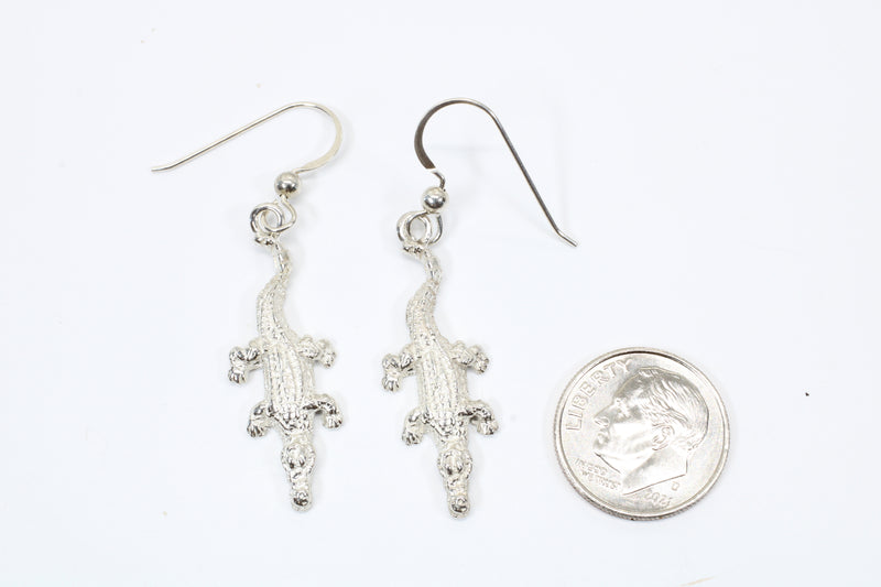 Small Alligator Dangle Earrings in 925 Sterling Silver