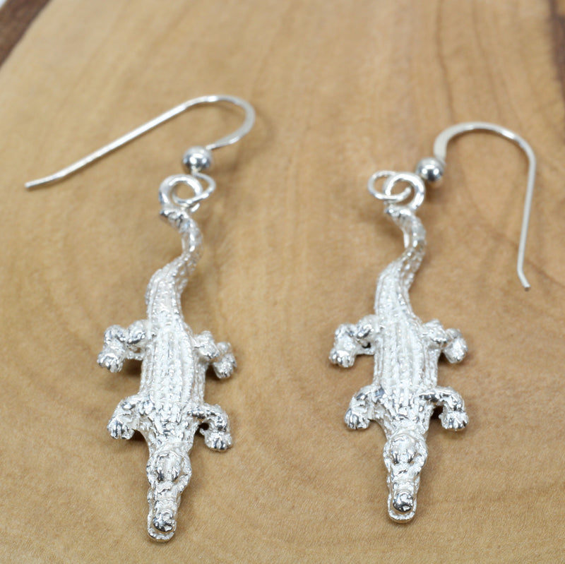 Small Alligator Dangle Earrings in 925 Sterling Silver