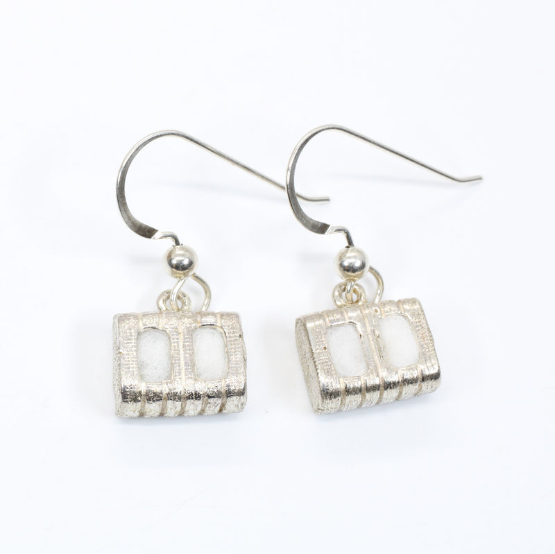 Cotton Bale Dangle Earrings with actual cotton inside in sterling silver