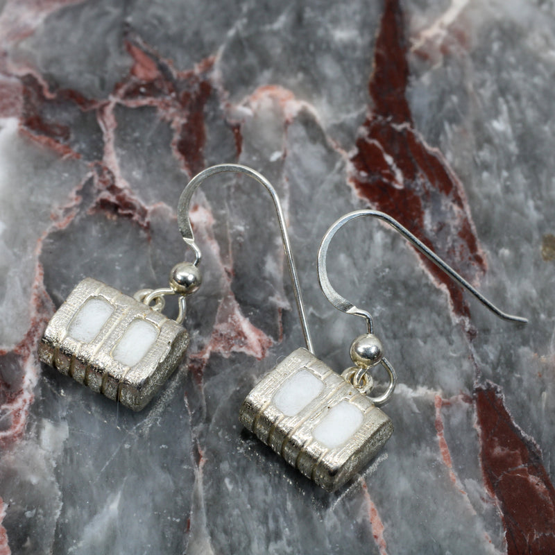 Cotton Bale Dangle Earrings with actual cotton inside in sterling silver