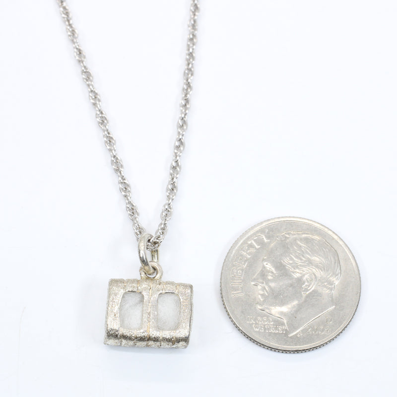 Small Cotton Bale Necklace with actual cotton inside in silver