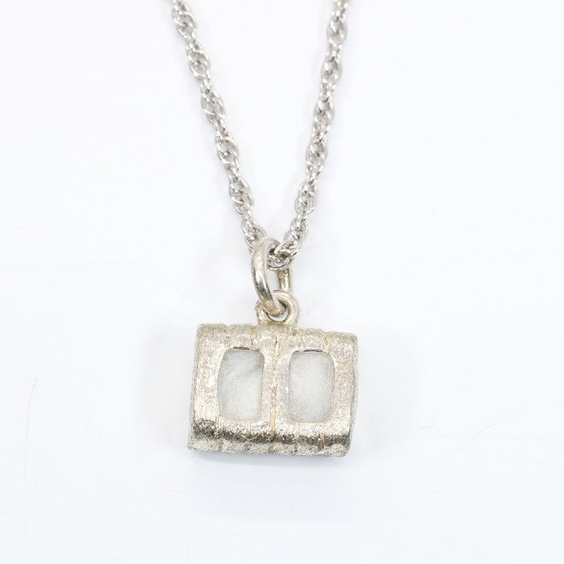 Small Cotton Bale Necklace with actual cotton inside in silver