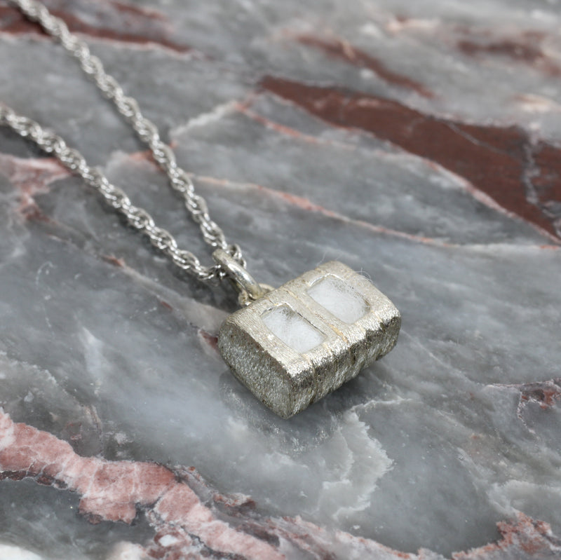 Small Cotton Bale Necklace with actual cotton inside in silver