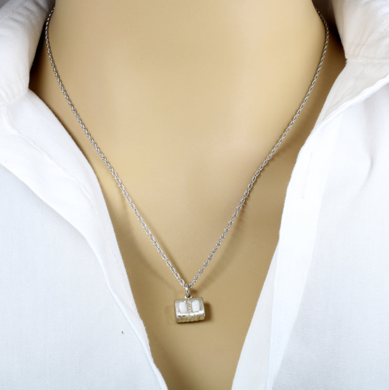 Small Cotton Bale Necklace with actual cotton inside in silver