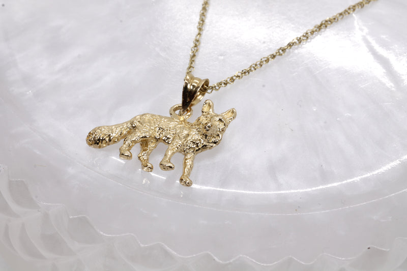 Gold Fox Necklace with solid 14kt gold 3D Fox