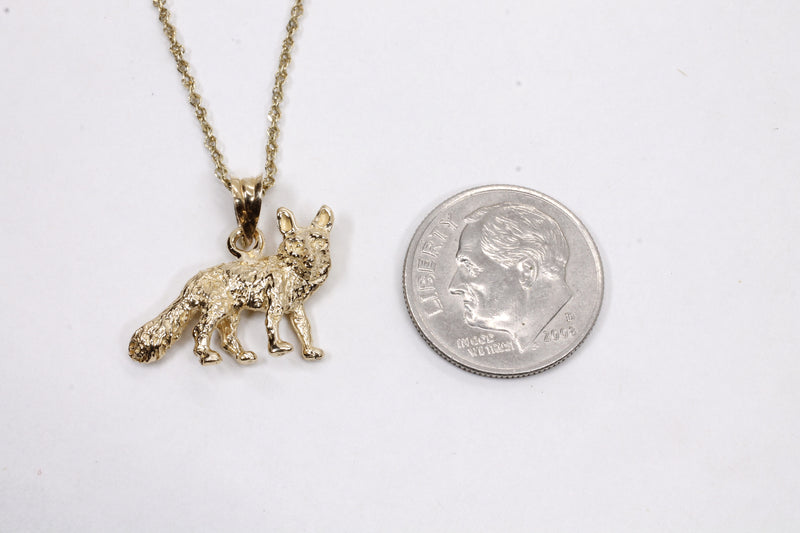 Gold Fox Necklace with solid 14kt gold 3D Fox
