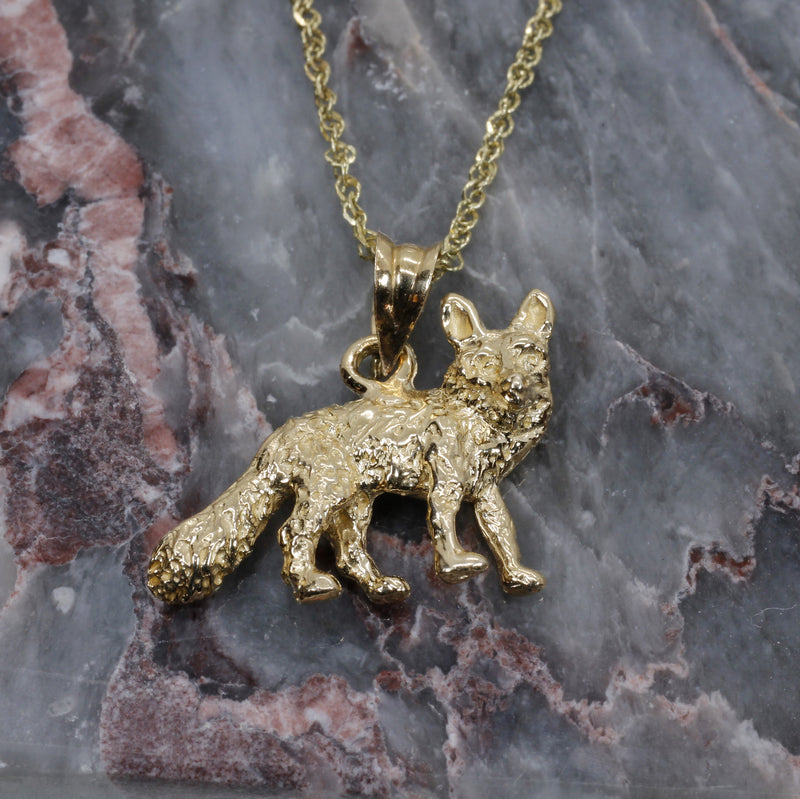 Gold Fox Necklace with solid 14kt gold 3D Fox