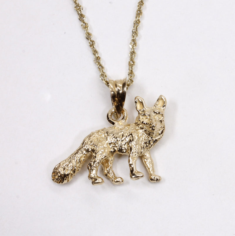 Gold Fox Necklace with solid 14kt gold 3D Fox