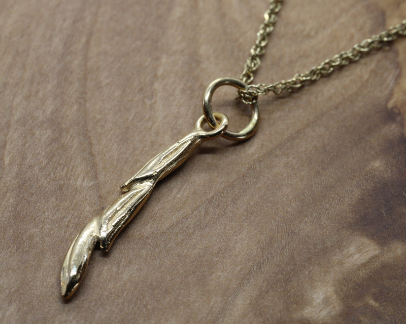 Gold Rice Necklace with Three Grain of Rice in solid 14kt gold