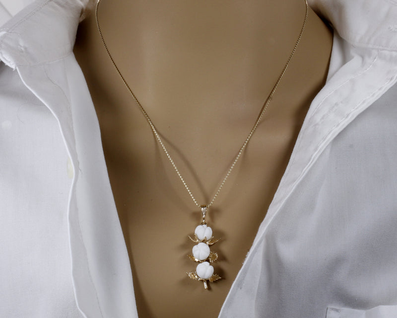 Matching Set of Three Boll Cotton Dangle Earrings and Necklace