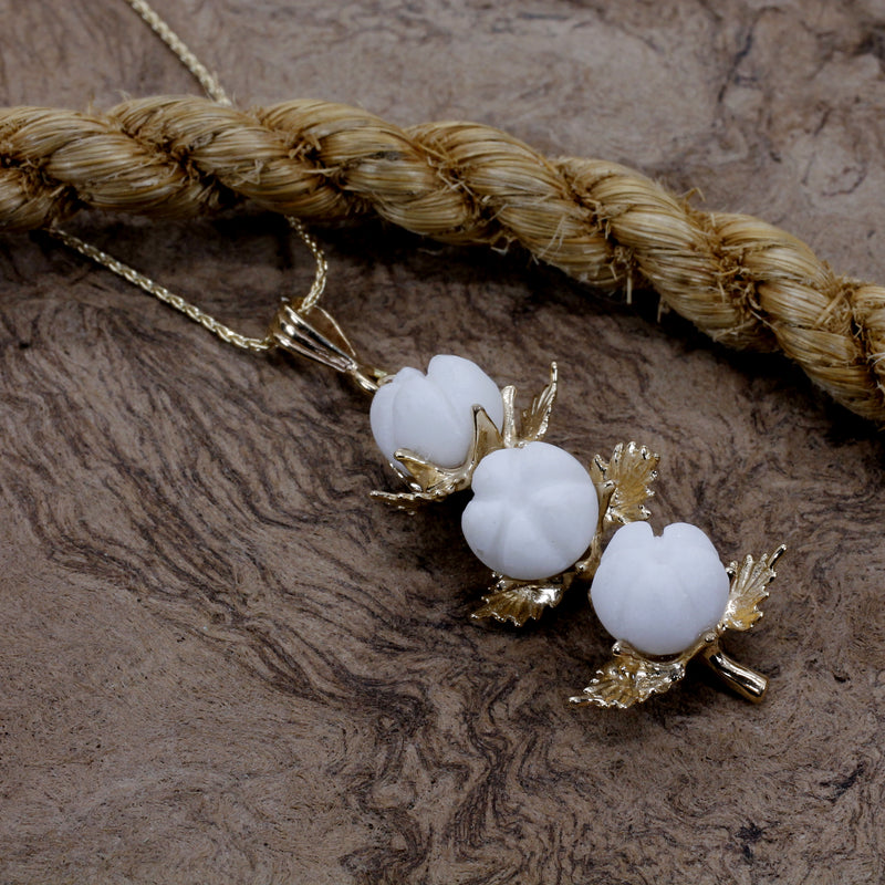 Matching Set of Three Boll Cotton Dangle Earrings and Necklace