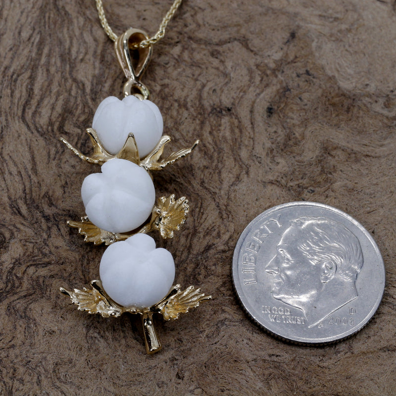 Matching Set of Three Boll Cotton Dangle Earrings and Necklace