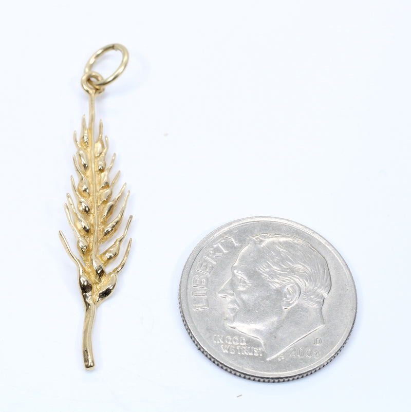 Gold Wheat Head Charm made in solid 14kt Yellow Gold
