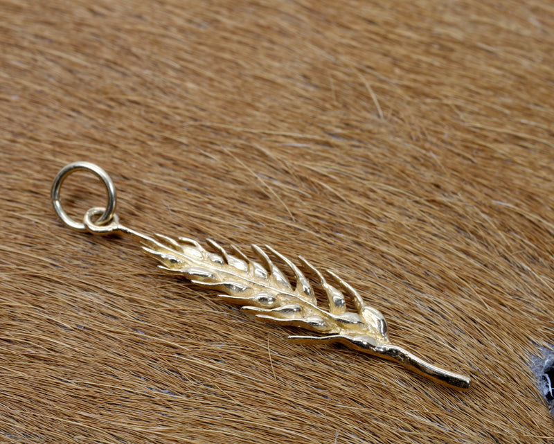 Gold Wheat Head Charm made in solid 14kt Yellow Gold