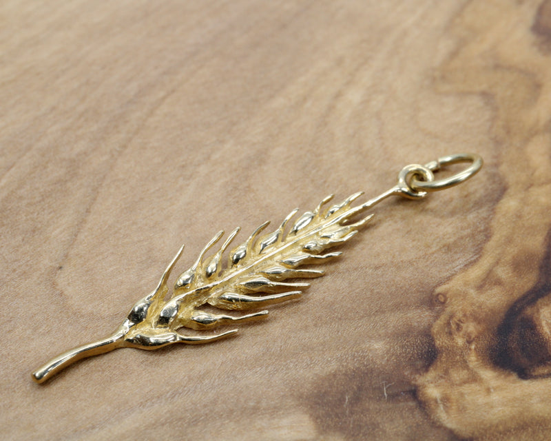 Gold Wheat Head Charm made in solid 14kt Yellow Gold