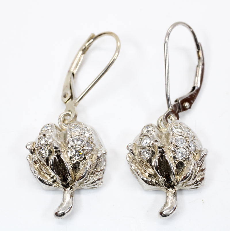Set of Diamond Cotton Boll Necklace and Earrings in White Gold