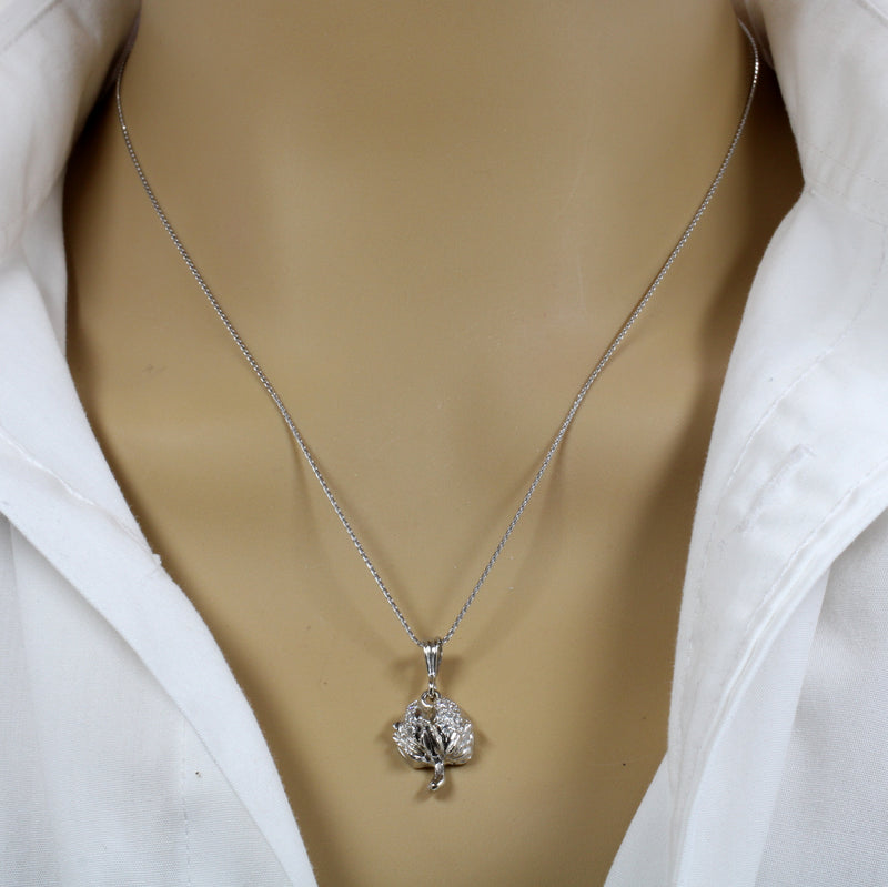 Diamond Cotton Boll Necklace in White Gold