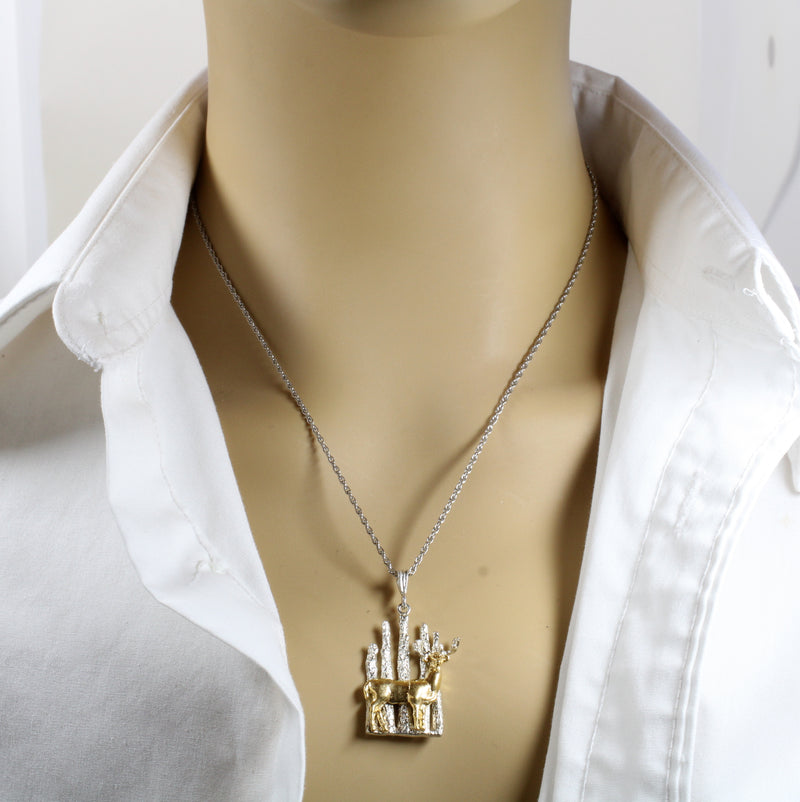 Whitetail Deer Necklace Gift for Her with 14kt Gold Vermeil Deer in the Woods