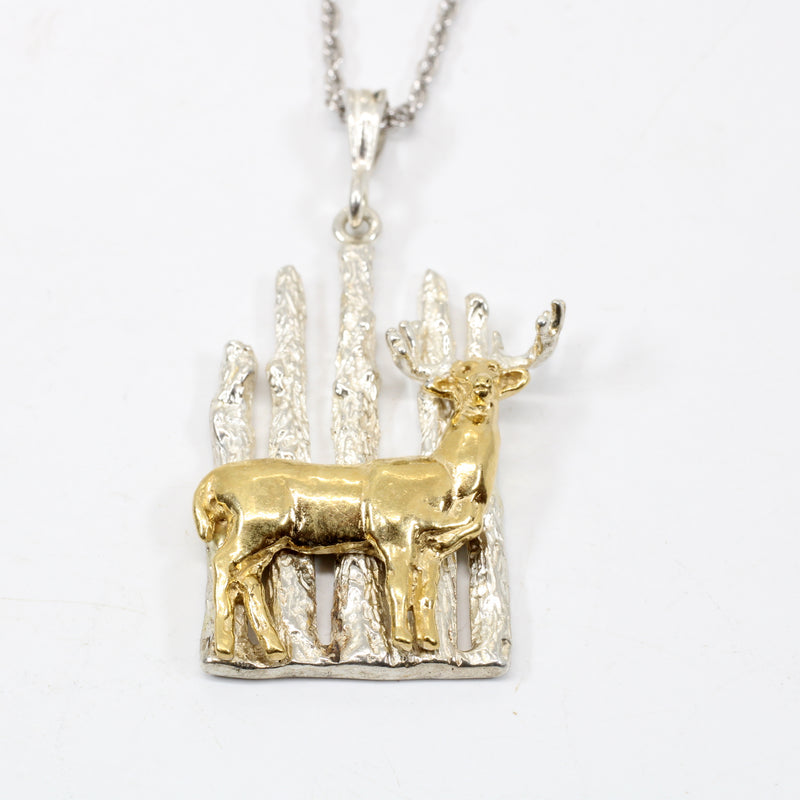 Whitetail Deer Necklace Gift for Her with 14kt Gold Vermeil Deer in the Woods