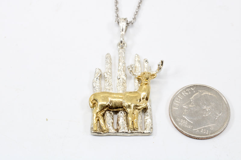 Whitetail Deer Necklace Gift for Her with 14kt Gold Vermeil Deer in the Woods