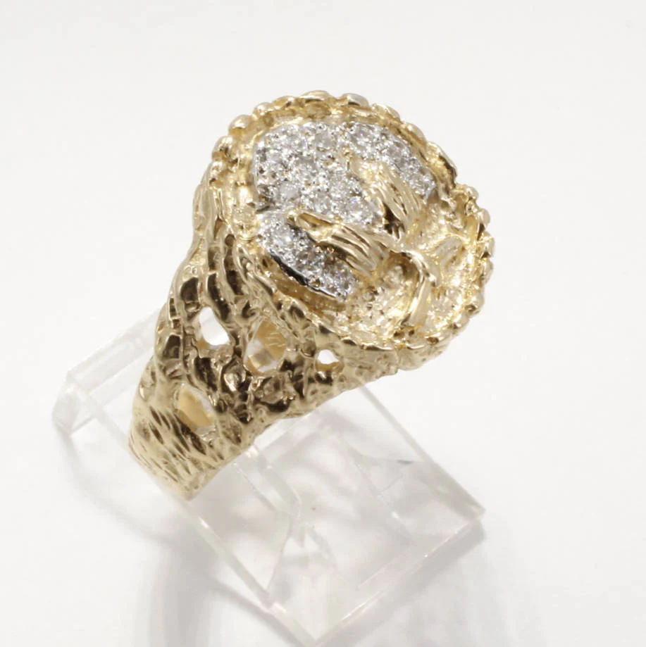 How are the diamonds set in the ring?