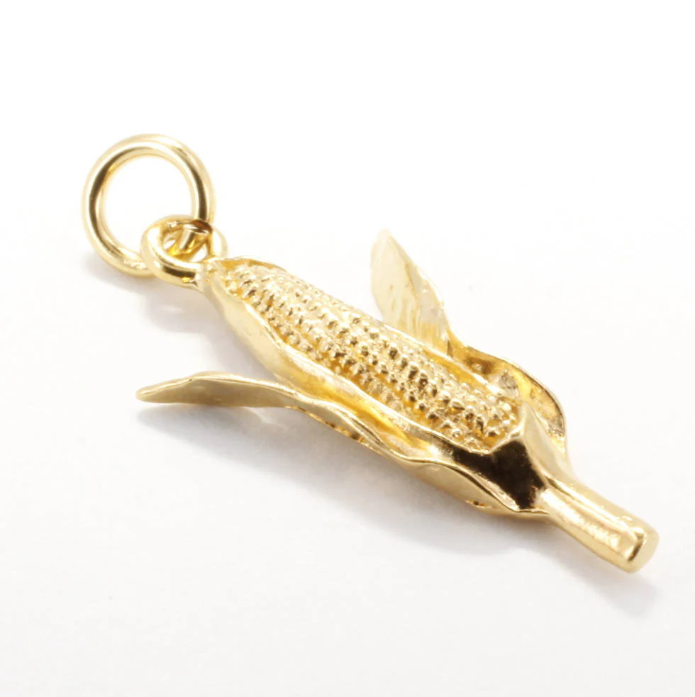 Gold Corn Charm with husks spread open made in 14kt Gold Vermeil Questions & Answers