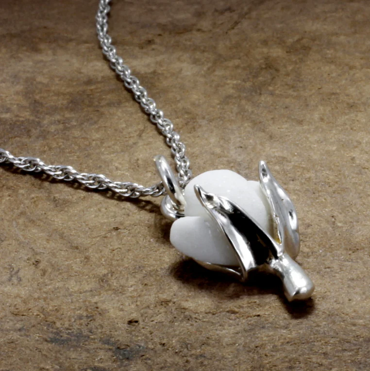Cotton Anniversary Gift For Her Silver Cotton Boll Necklace with White Stone Questions & Answers