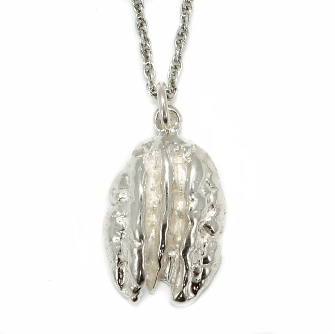Medium 925 Sterling Silver Pecan Necklace with 18" Silver Chain Questions & Answers