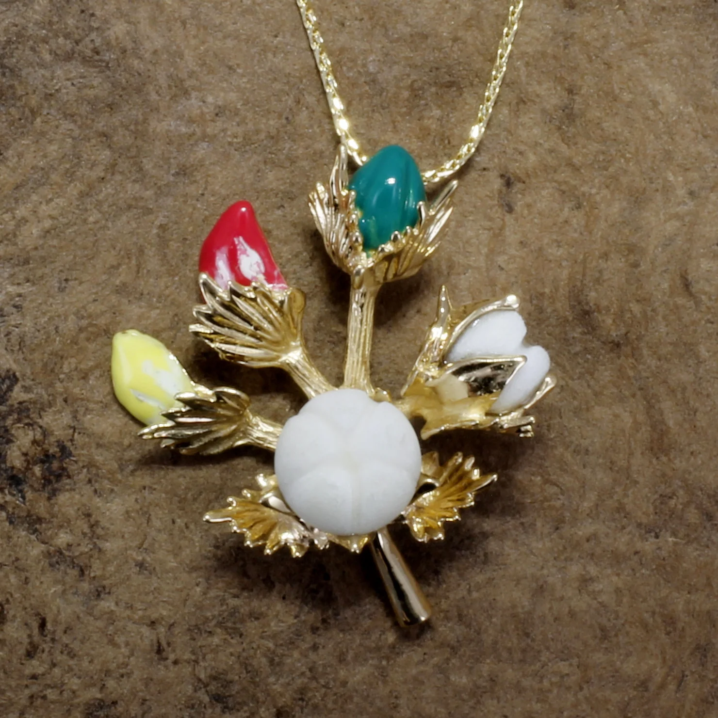 Handmade Cotton Boll Stages with Hand Enameled Cotton Blooms Necklace Questions & Answers