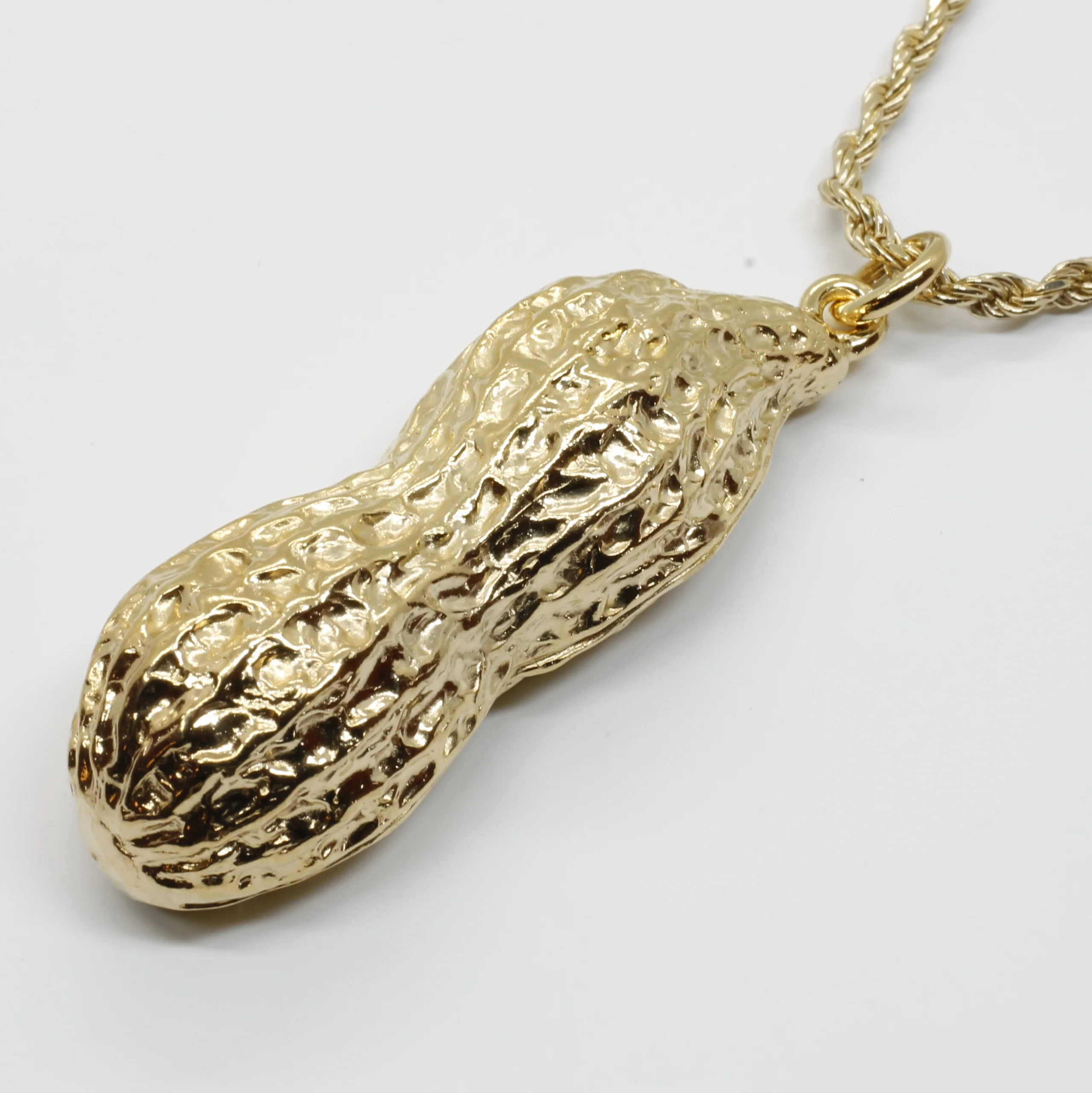 Gold Peanut Necklace in actual size as real peanut on Rope Chain for man Questions & Answers