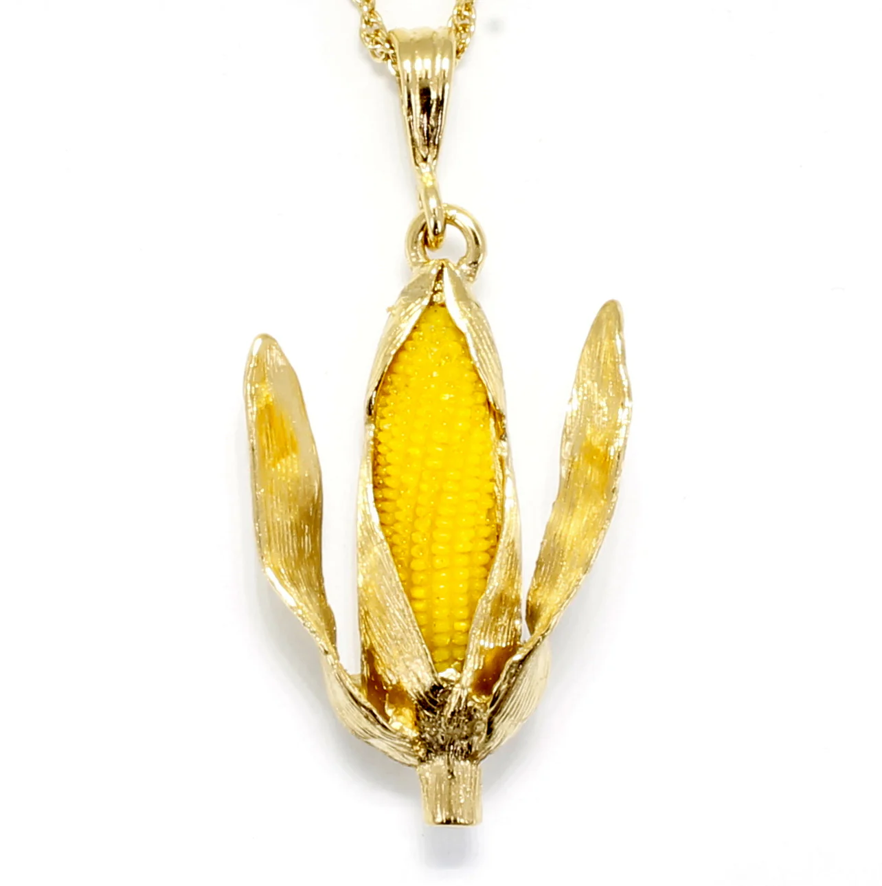 Large Gold Corn Necklace with Yellow Cob and Corn Husk Leaves Questions & Answers