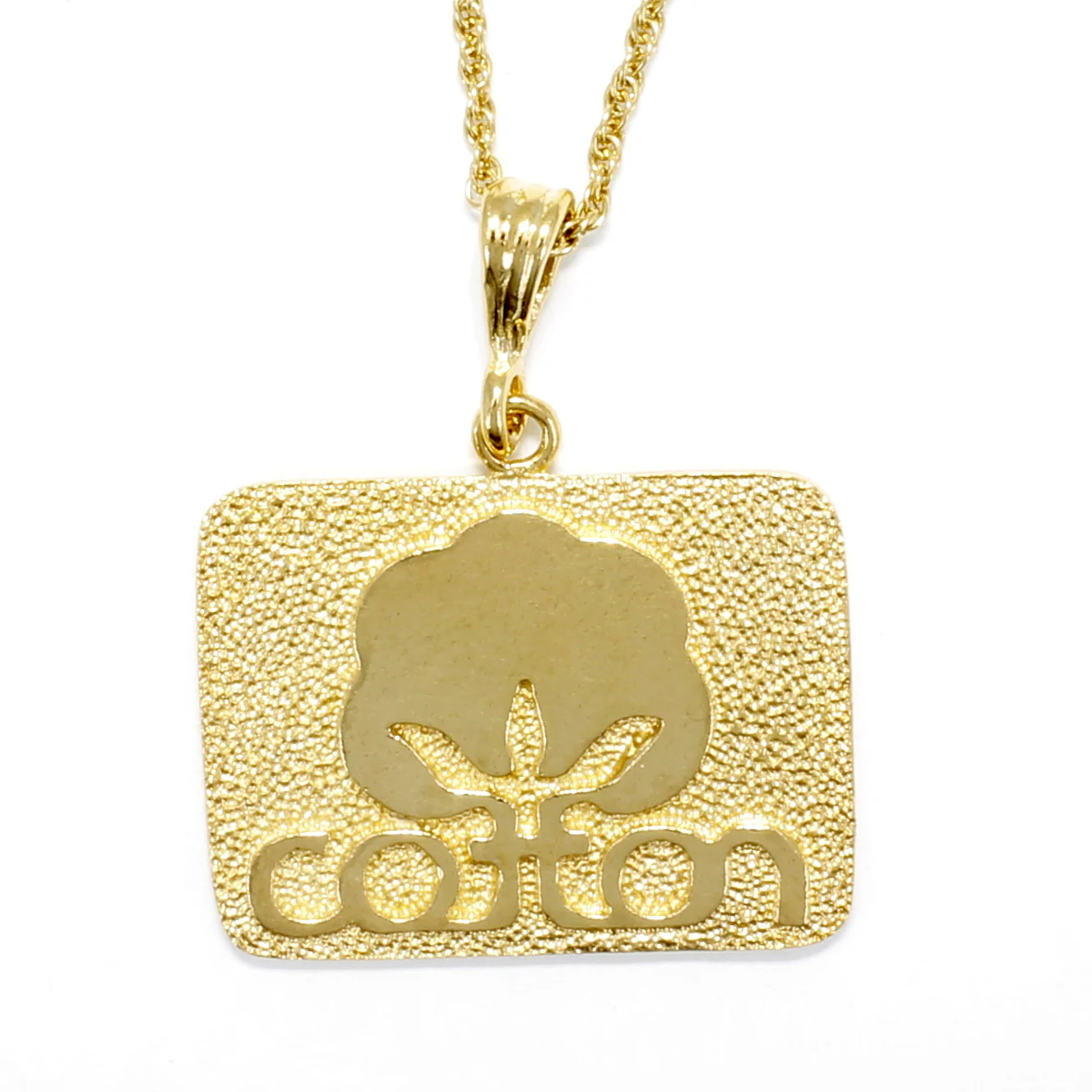 Large Gold Cotton Inc Necklace for her with Seal of Cotton Logo Questions & Answers