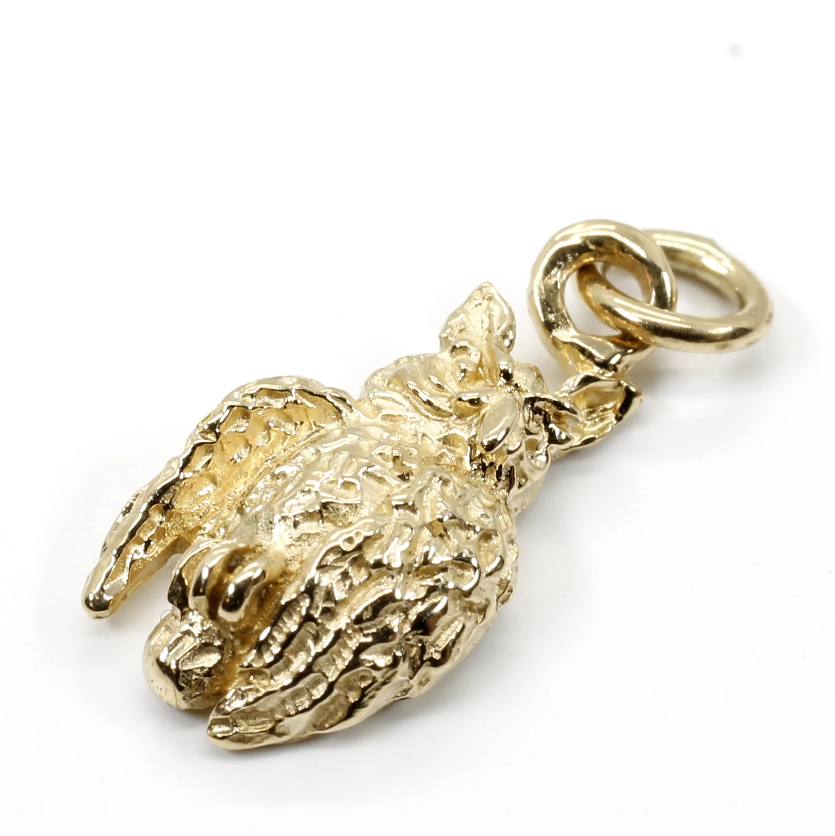 Gold Owl Charm with tiny solid 14kt yellow gold owls facing sideways Questions & Answers