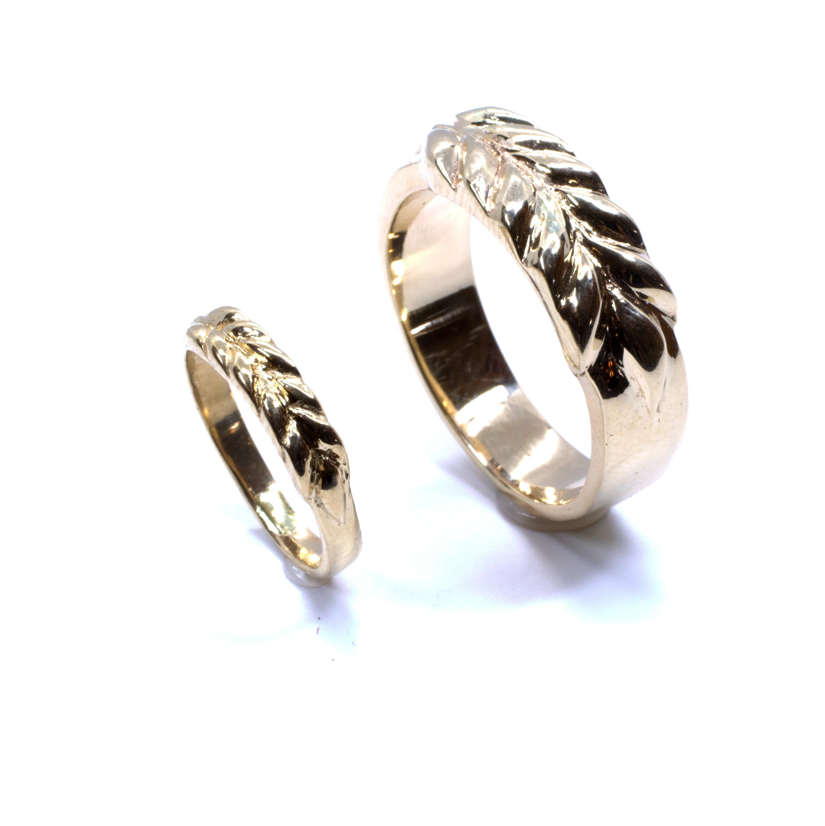 Matching Wheat Wedding Band Set made in 14kt yellow gold Questions & Answers